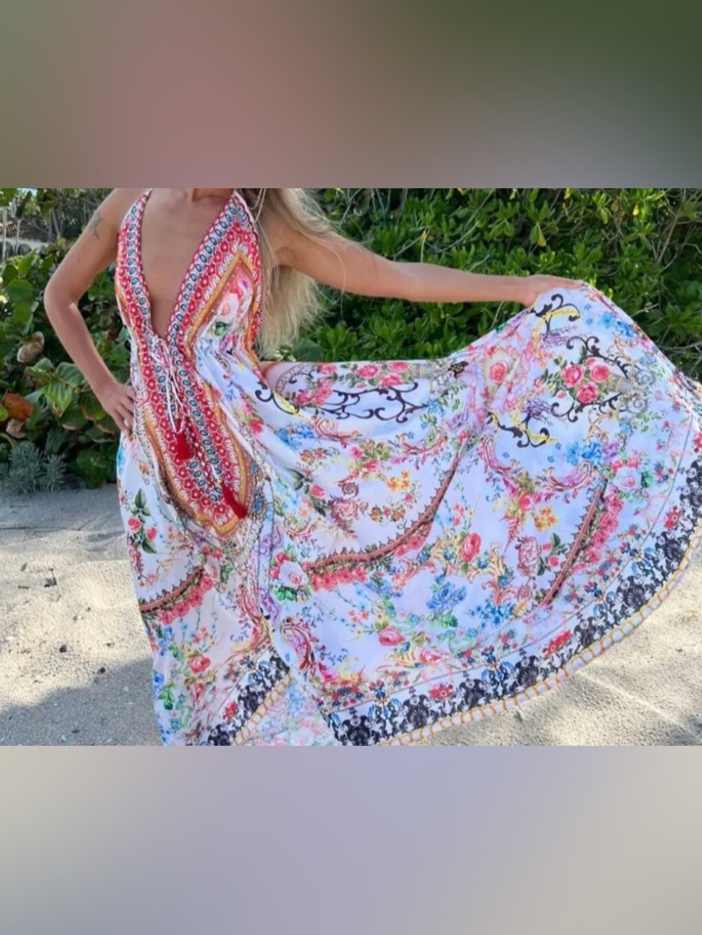 Maxi Halter Floral Print Maxi Dress in White and Multicolor NWT Gorgeous!